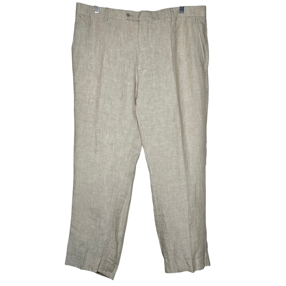 Joseph Abboud Mens Beige 100% Linen Flat Front Trousers Pants‎ 38 Waist